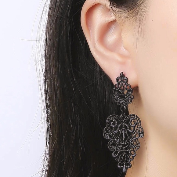 Any 2/$20! Black Lace Statement Drop Earrings - Picture 5 of 10